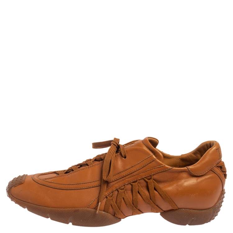 Pre Owned Dior Tan Leather Lace Up Sneakers Size 38