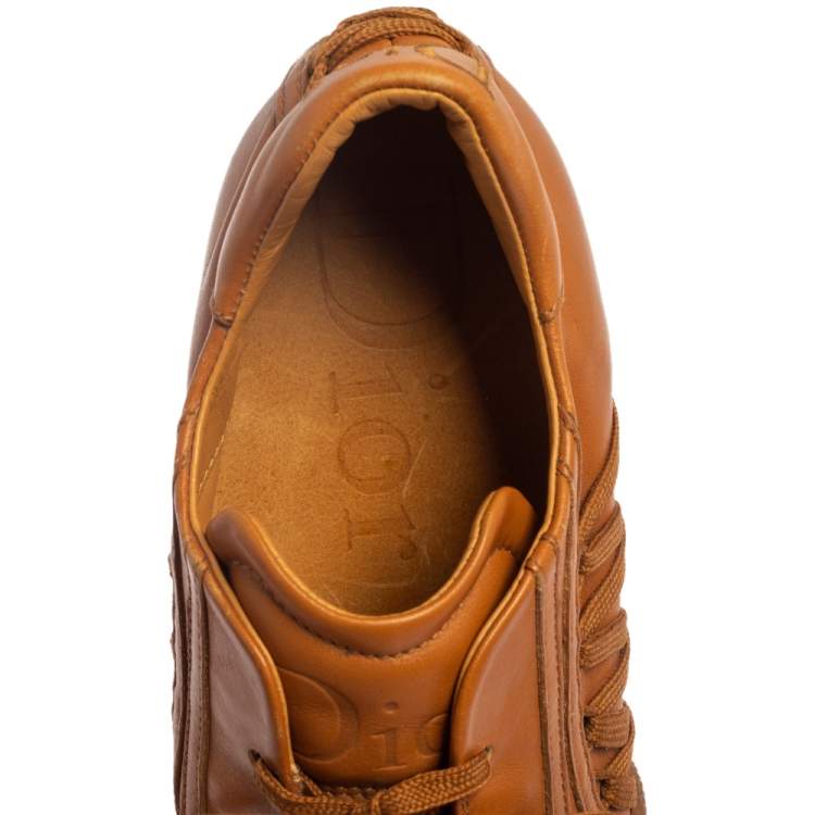Pre Owned Dior Tan Leather Lace Up Sneakers Size 38