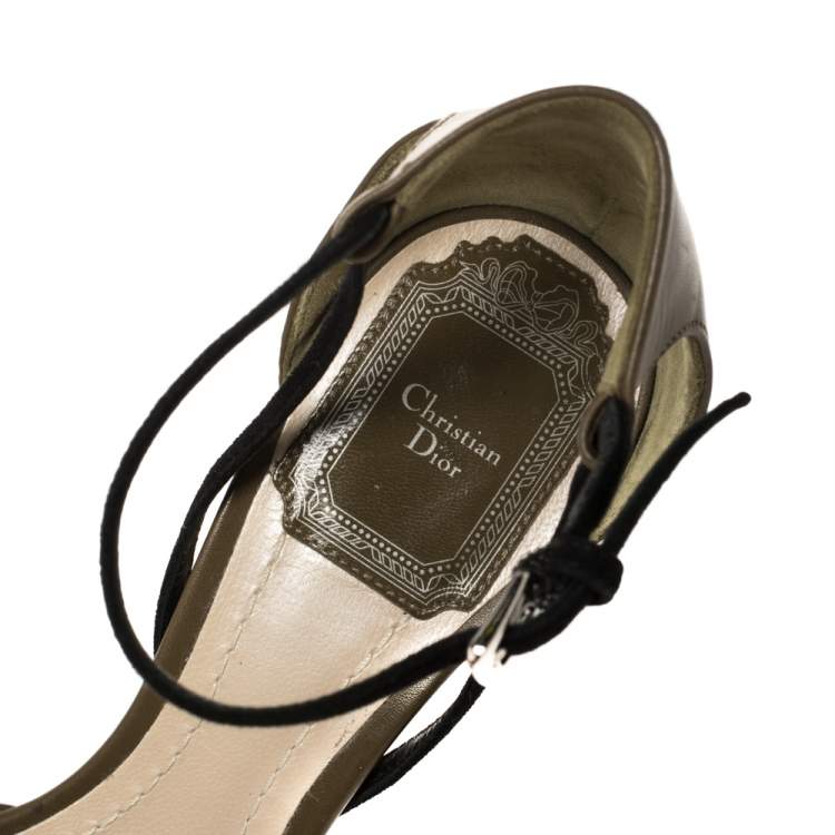 Pre Owned Dior Olive Green Leather Rainbow Stellar Block Heel Ankle Strap Sandals Size 36