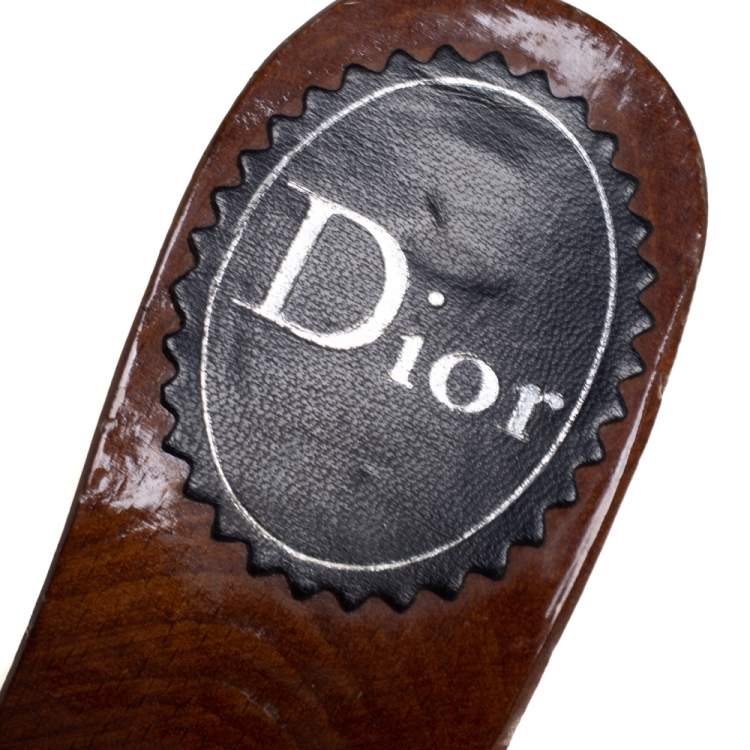 Pre Owned Dior Blue Denim Wooden Clog Slide Sandals Size 35.5