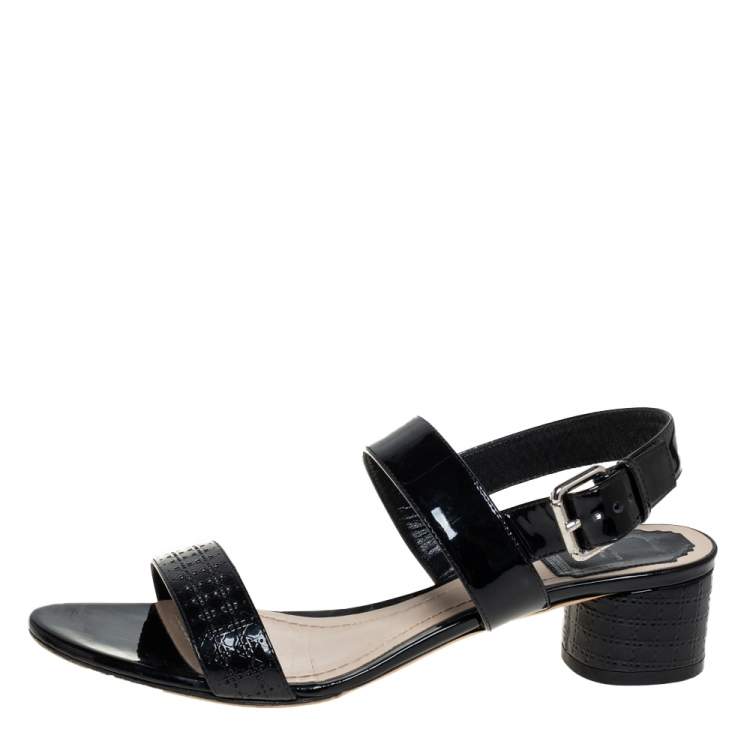 Pre Owned Dior Black Patent Leather Ankle Strap Sandals Size 39