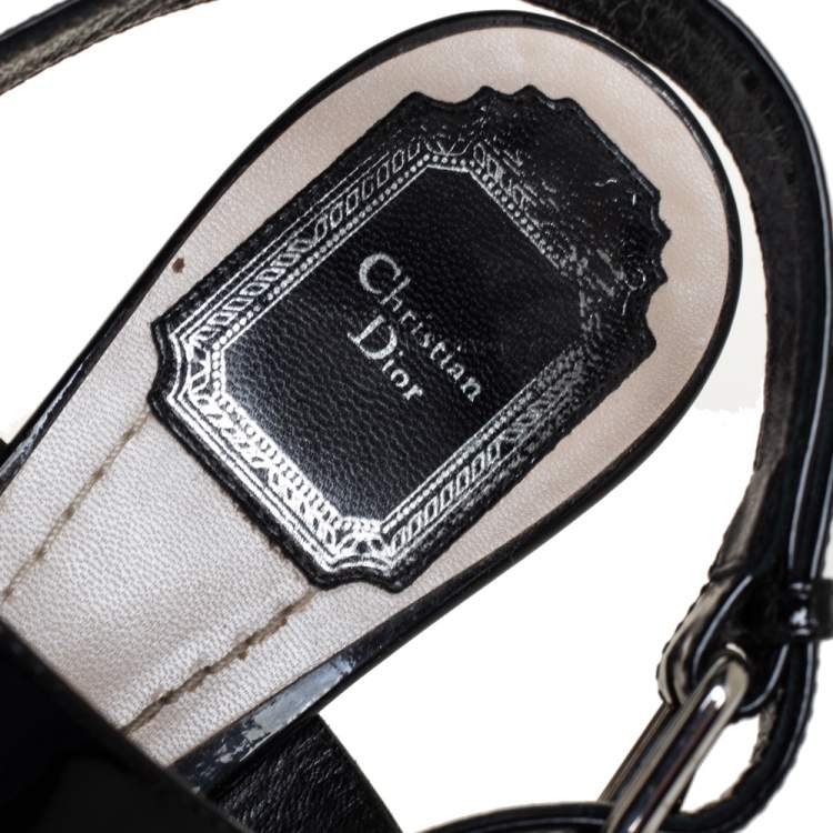 Pre Owned Dior Black Patent Leather Ankle Strap Sandals Size 39