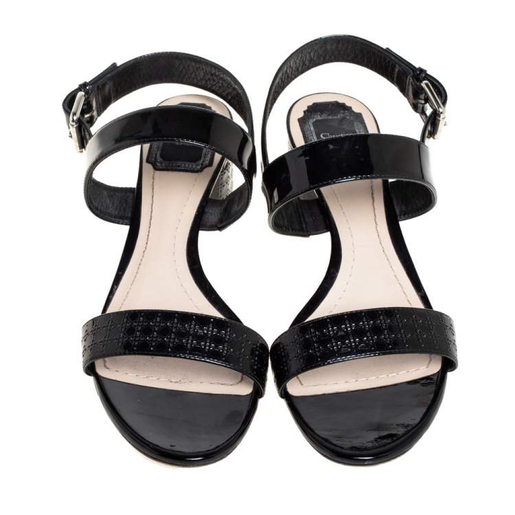 Pre Owned Dior Black Patent Leather Ankle Strap Sandals Size 39