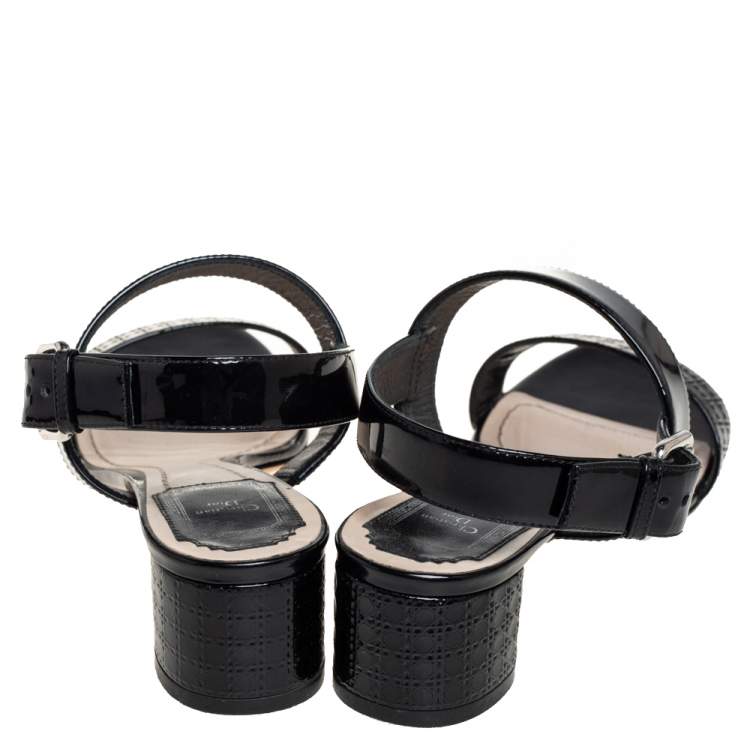 Pre Owned Dior Black Patent Leather Ankle Strap Sandals Size 39