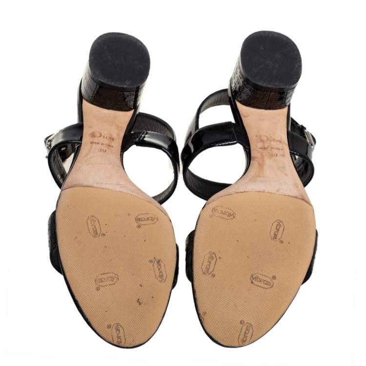 Pre Owned Dior Black Patent Leather Ankle Strap Sandals Size 39