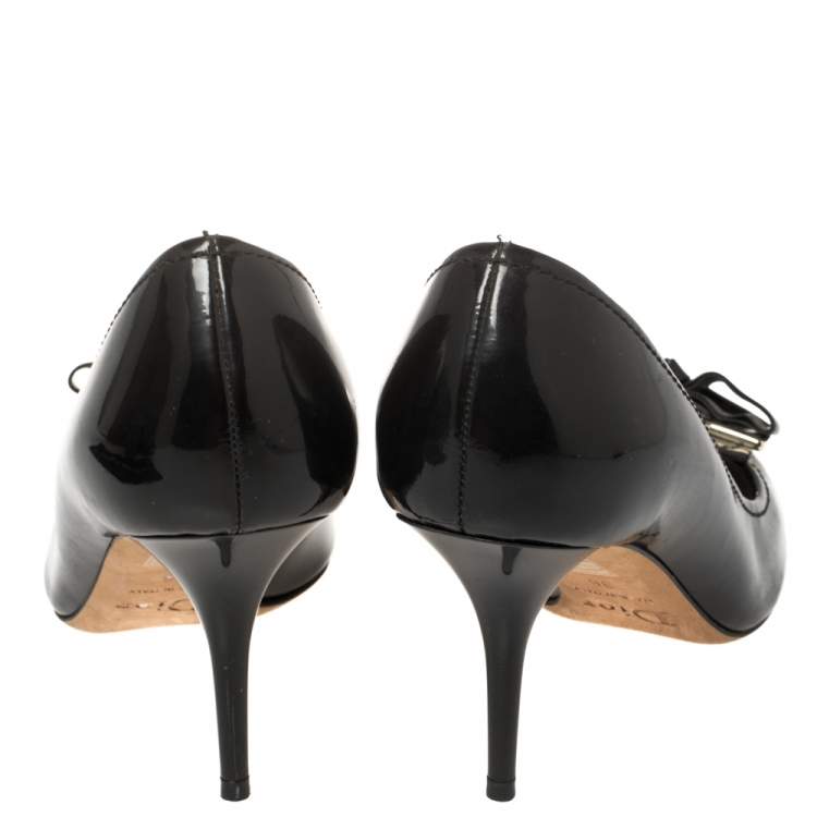 Pre Owned Dior Black Patent Heart Bow Embellished Pointed Toe Pumps Size 36