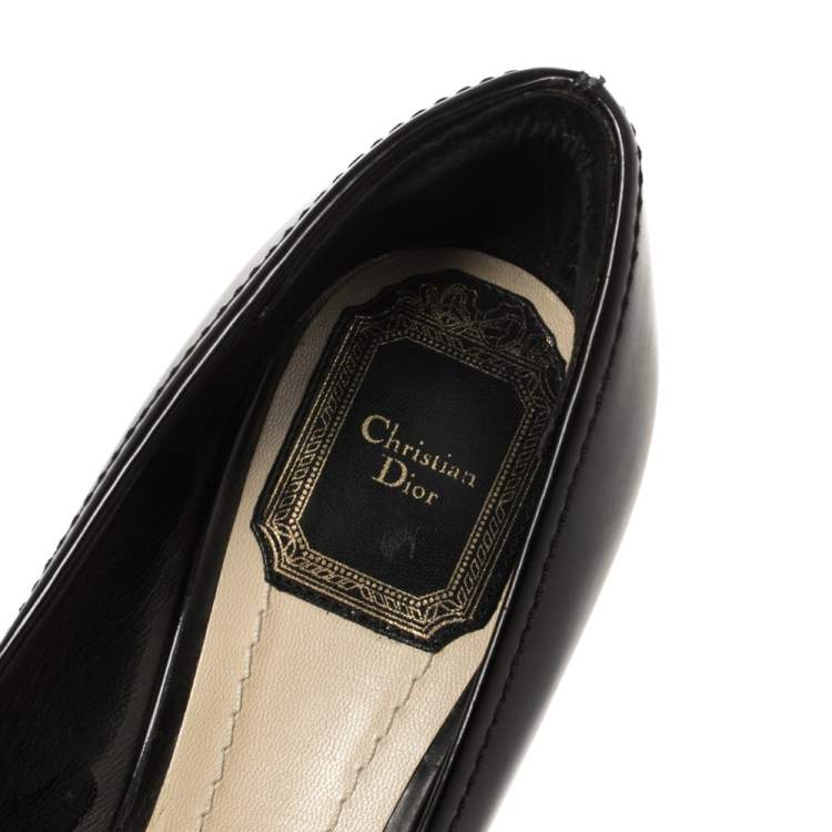 Pre Owned Dior Black Patent Heart Bow Embellished Pointed Toe Pumps Size 36
