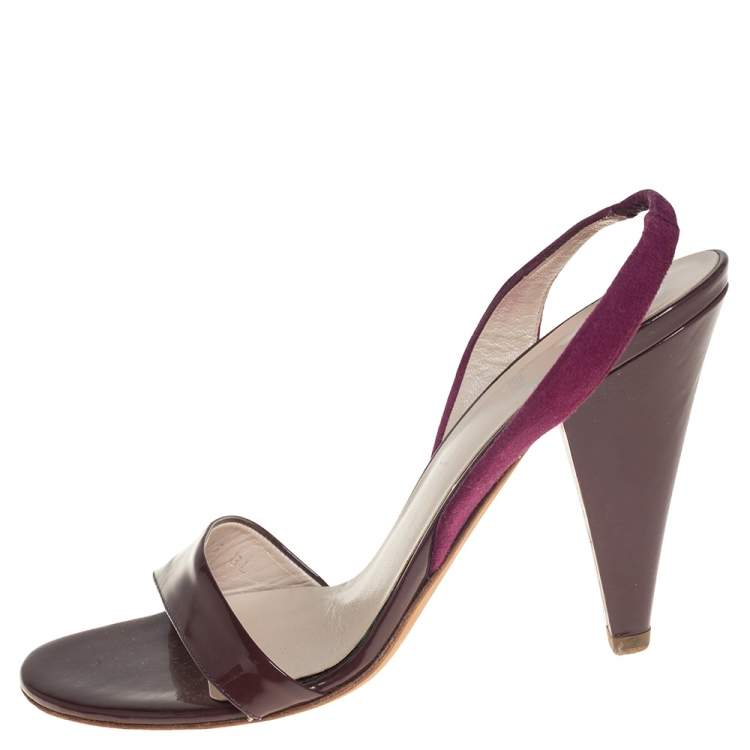 Pre Owned Dior Burgundy Patent Leather and Velvet Open Toe Slingback Sandals Size 38