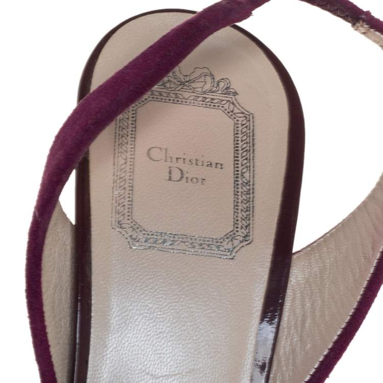Pre Owned Dior Burgundy Patent Leather and Velvet Open Toe Slingback Sandals Size 38