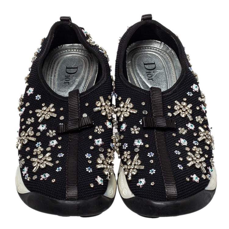 Pre Owned Dior Black Mesh Fusion Embellished Sneakers Size 38.5