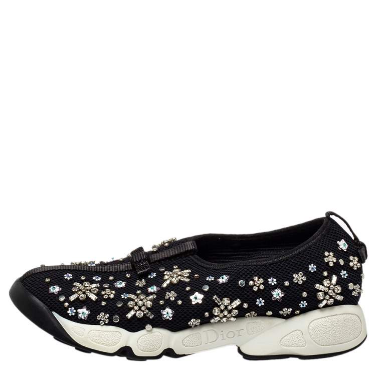 Pre Owned Dior Black Mesh Fusion Embellished Sneakers Size 38.5