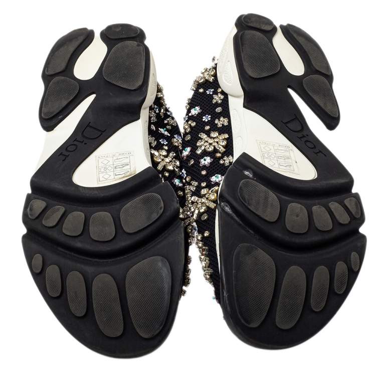 Pre Owned Dior Black Mesh Fusion Embellished Sneakers Size 38.5