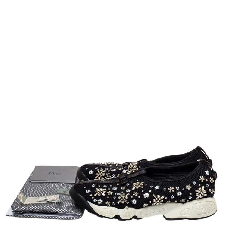 Pre Owned Dior Black Mesh Fusion Embellished Sneakers Size 38.5