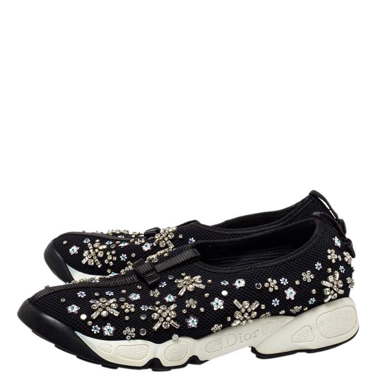 Pre Owned Dior Black Mesh Fusion Embellished Sneakers Size 38.5