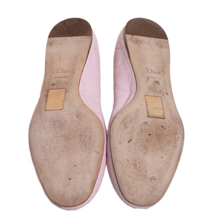 Pre Owned Dior Pink Cannage Leather And Fabric Ballet Flats Size 38.5