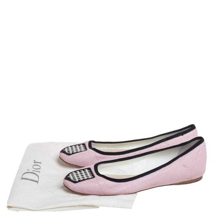 Pre Owned Dior Pink Cannage Leather And Fabric Ballet Flats Size 38.5