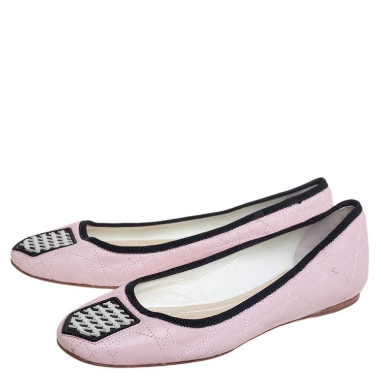 Pre Owned Dior Pink Cannage Leather And Fabric Ballet Flats Size 38.5