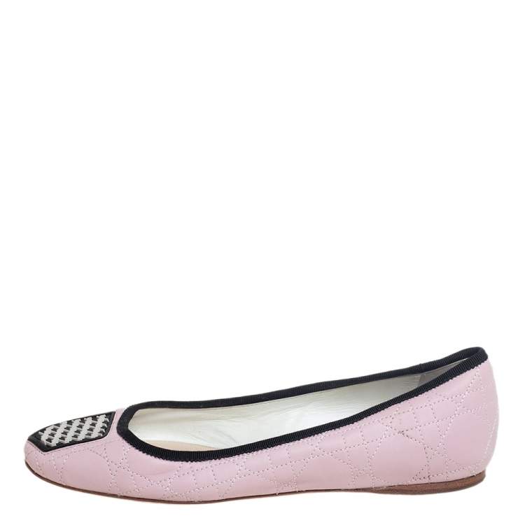 Pre Owned Dior Pink Cannage Leather And Fabric Ballet Flats Size 38.5
