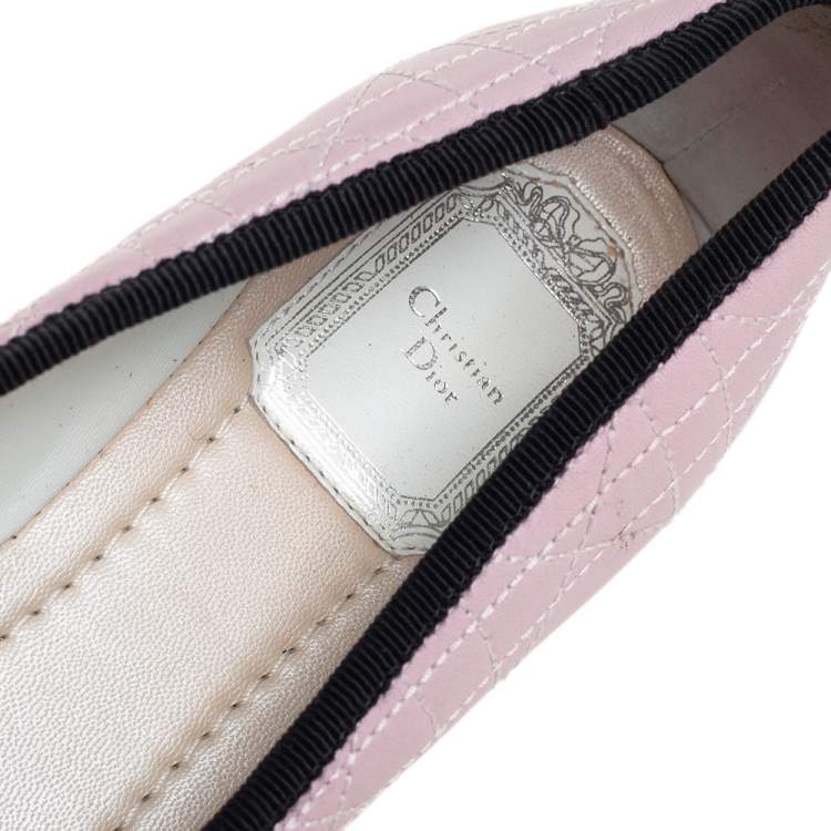 Pre Owned Dior Pink Cannage Leather And Fabric Ballet Flats Size 38.5