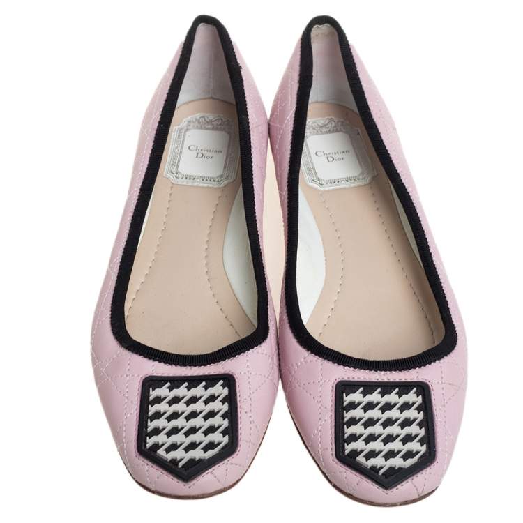 Pre Owned Dior Pink Cannage Leather And Fabric Ballet Flats Size 38.5