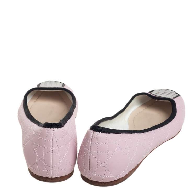 Pre Owned Dior Pink Cannage Leather And Fabric Ballet Flats Size 38.5