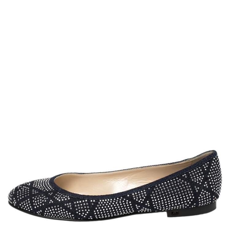 Pre Owned Dior Blue Denim Studded Saga Ballet Flat Size 40