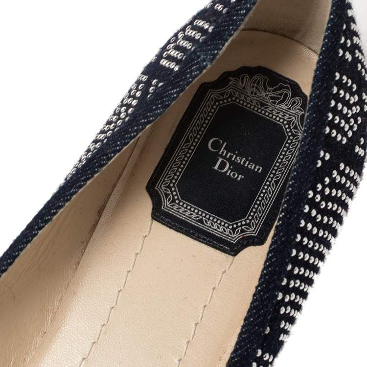 Pre Owned Dior Blue Denim Studded Saga Ballet Flat Size 40