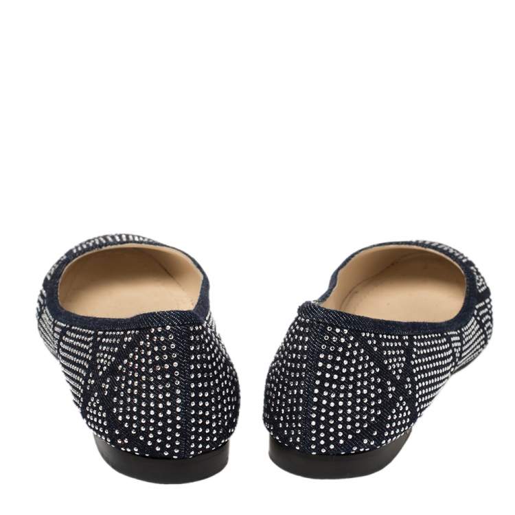 Pre Owned Dior Blue Denim Studded Saga Ballet Flat Size 40