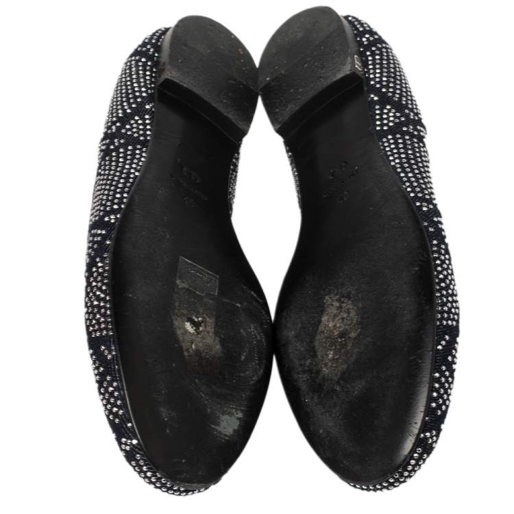 Pre Owned Dior Blue Denim Studded Saga Ballet Flat Size 40