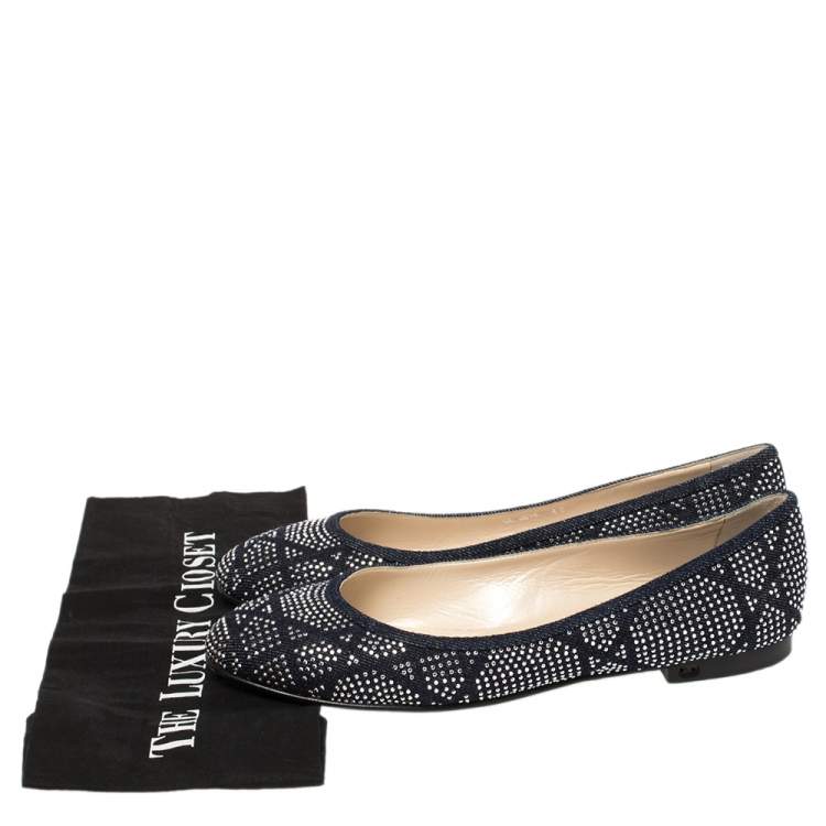 Pre Owned Dior Blue Denim Studded Saga Ballet Flat Size 40