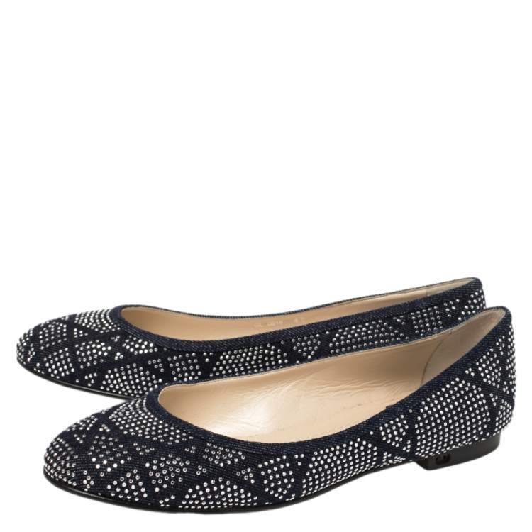 Pre Owned Dior Blue Denim Studded Saga Ballet Flat Size 40