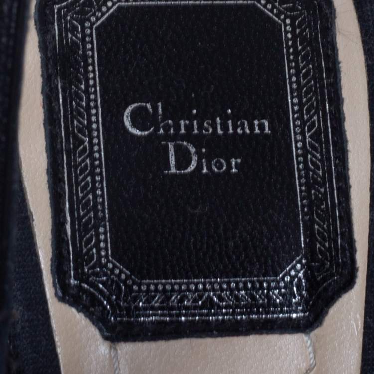 Pre Owned Dior Black Leather And Canvas Criss Cross Platform Wedge Slingback Sandals Size 37