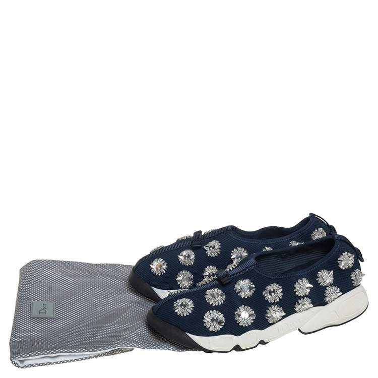 مملوكة مسبقًا Dior Blue Mesh Fusion Embellished Sneakers Size 38.5