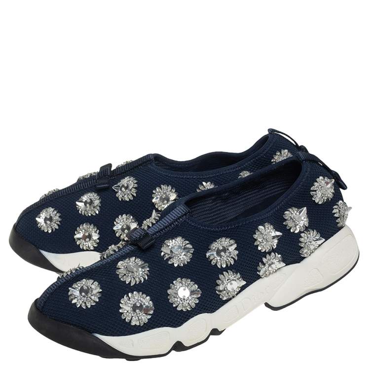 مملوكة مسبقًا Dior Blue Mesh Fusion Embellished Sneakers Size 38.5