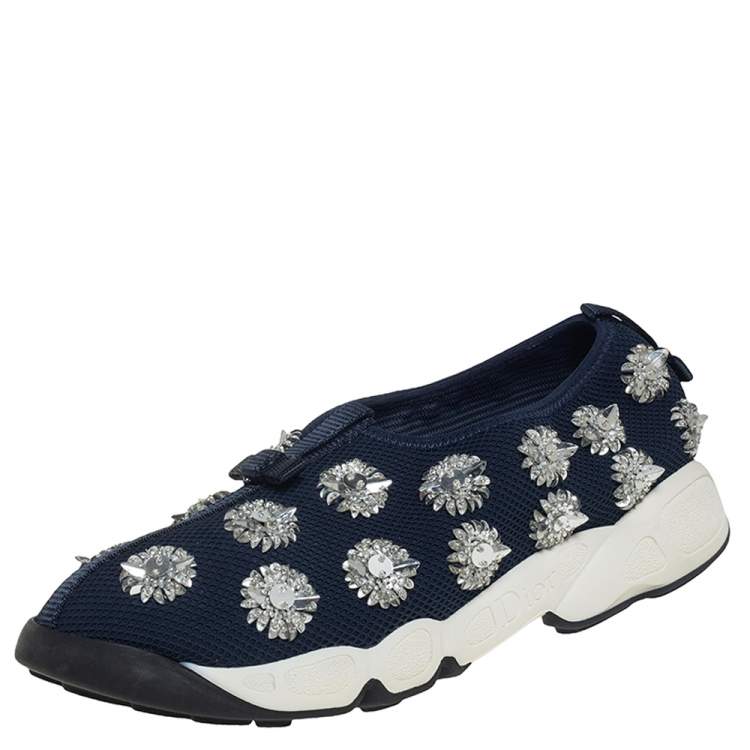 مملوكة مسبقًا Dior Blue Mesh Fusion Embellished Sneakers Size 38.5