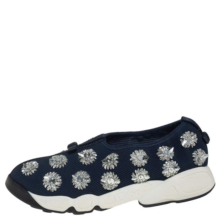 مملوكة مسبقًا Dior Blue Mesh Fusion Embellished Sneakers Size 38.5