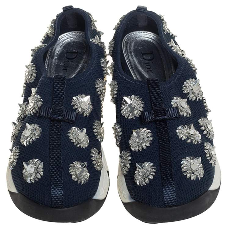 مملوكة مسبقًا Dior Blue Mesh Fusion Embellished Sneakers Size 38.5