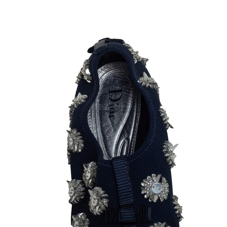 مملوكة مسبقًا Dior Blue Mesh Fusion Embellished Sneakers Size 38.5