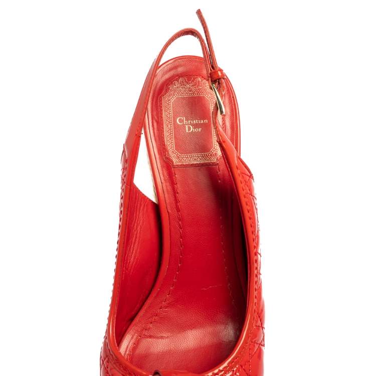 Pre Owned Christian Dior Red Patent Leather Wedge Sandals Size 39