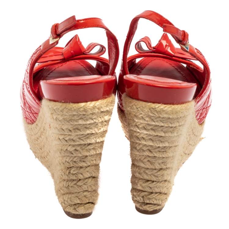 Pre Owned Christian Dior Red Patent Leather Wedge Sandals Size 39