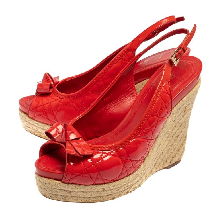 Pre Owned Christian Dior Red Patent Leather Wedge Sandals Size 39