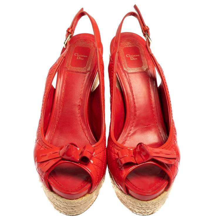 Pre Owned Christian Dior Red Patent Leather Wedge Sandals Size 39