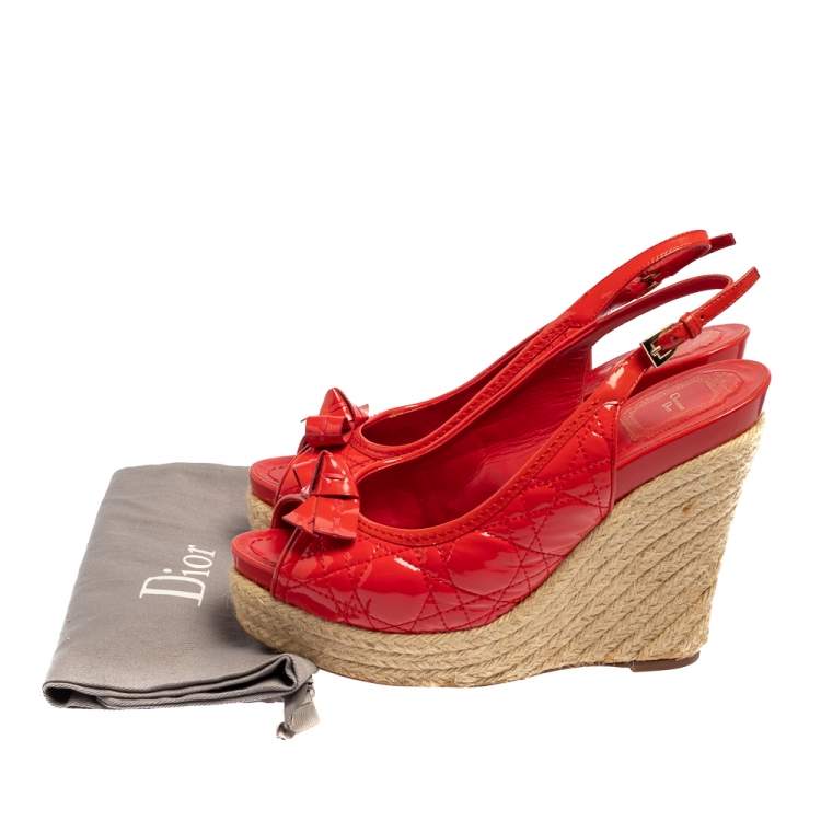 Pre Owned Christian Dior Red Patent Leather Wedge Sandals Size 39
