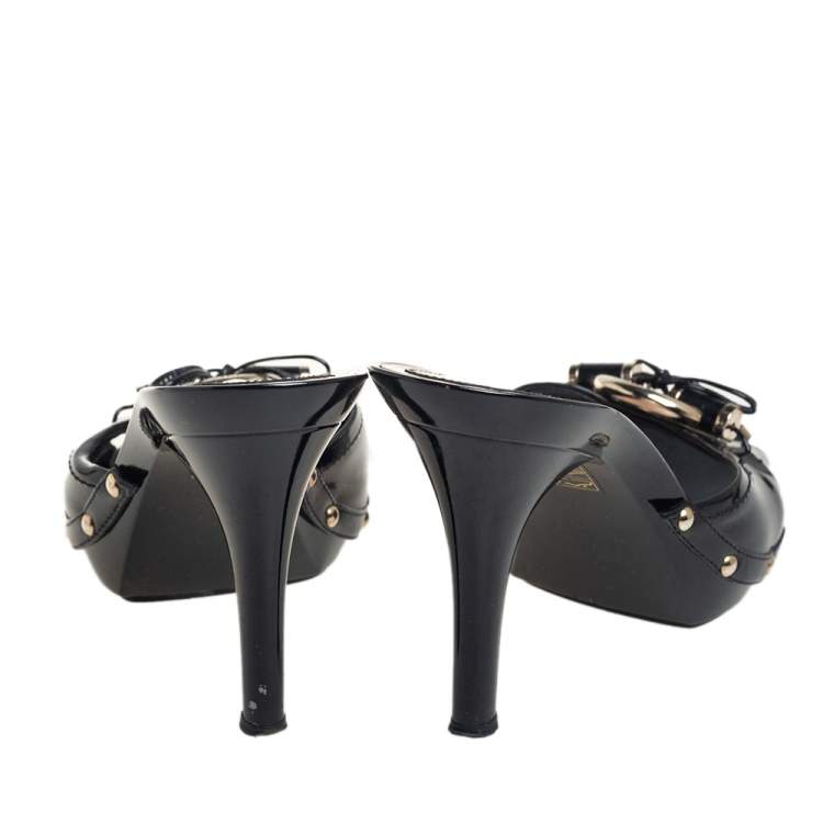 Pre Owned Dior Black Patent Leather Mule Sandals Size 40