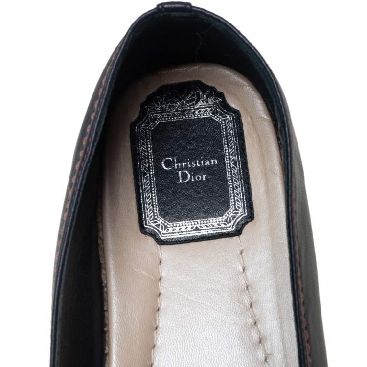 Pre Owned Dior Blue/Black Denim And Leather Embellished Flat Espadrilles Size 39