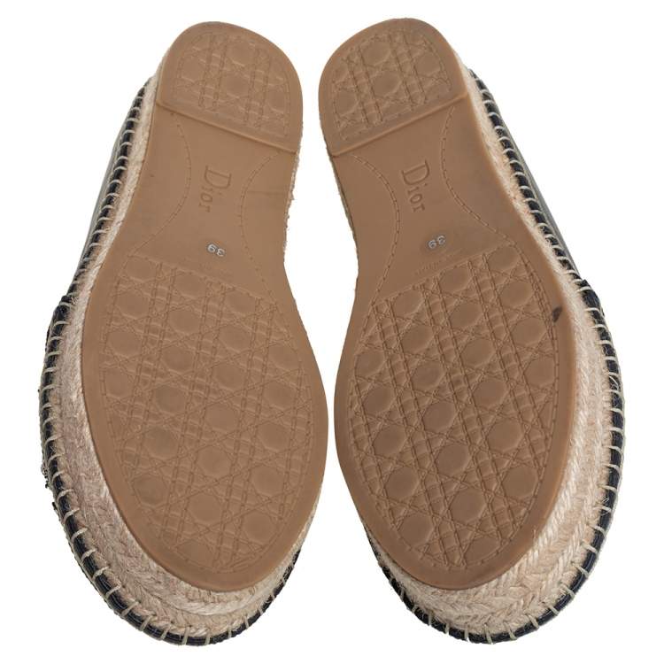 Pre Owned Dior Blue/Black Denim And Leather Embellished Flat Espadrilles Size 39
