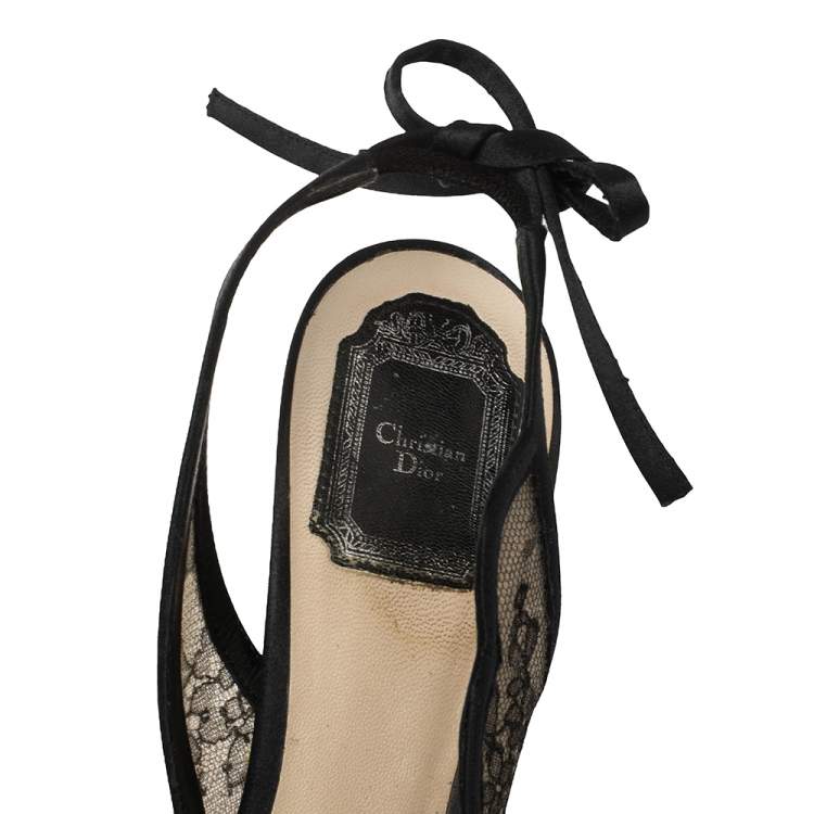 Pre Owned Dior Black Lace And Satin Ankle Tie Slingback Platform Sandals Size 40