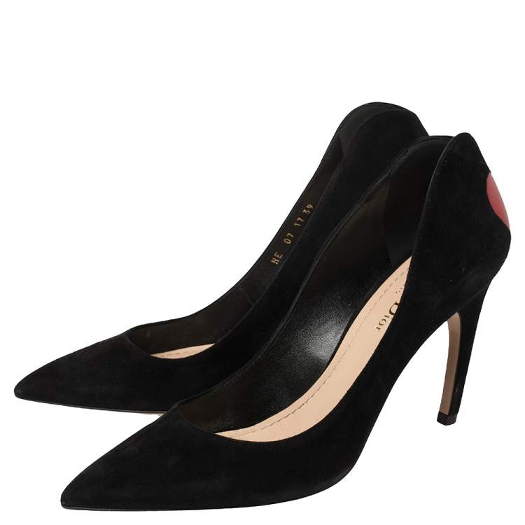 Pre Owned Dior Black Suede And Red Leather Amour Pumps Size 39