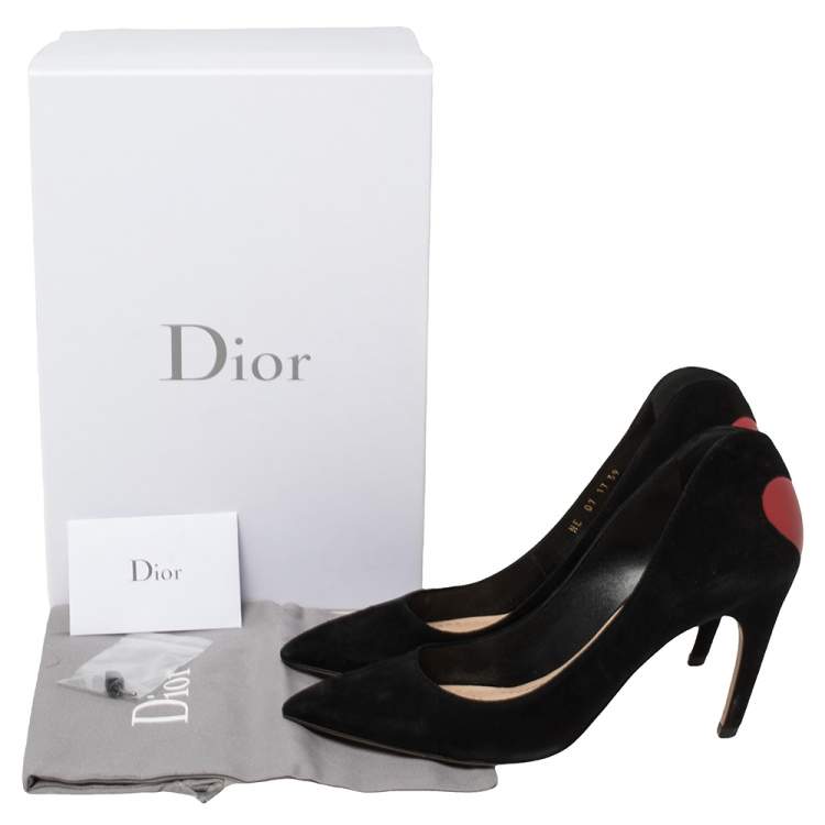 Pre Owned Dior Black Suede And Red Leather Amour Pumps Size 39