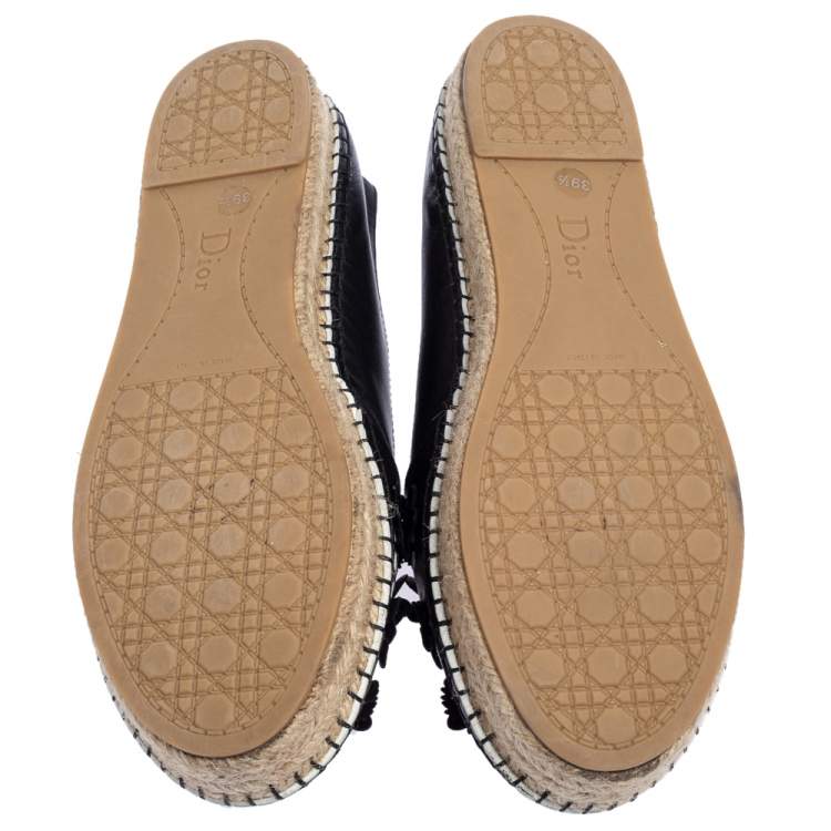 Pre Owned Dior Black Laser Cut Floral Embellished Leather Flore Espadrilles Size 39.5
